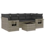 7-Piece Garden Sofa Set with Cushions Grey Poly Rattan Wicker Outdoor Patio Furniture