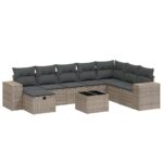 9-Piece Garden Sofa Set with Cushions Grey Poly Rattan Wicker Outdoor Patio Furniture