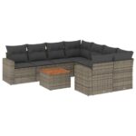 9-Piece Garden Sofa Set with Cushions Grey Poly Rattan Wicker Outdoor Patio Furniture