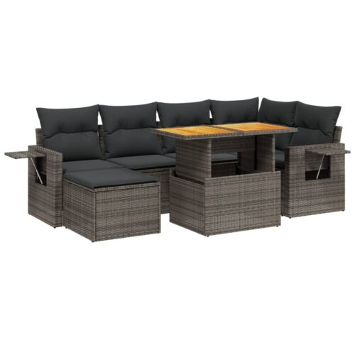 7-Piece Garden Sofa Set with Cushions Grey Poly Rattan Wicker Outdoor Patio Furniture - Image 6
