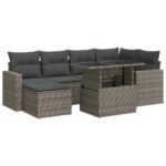 7-Piece Garden Sofa Set with Cushions Grey Poly Rattan Wicker Outdoor Patio Furniture