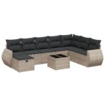 9-Piece Garden Sofa Set with Cushions Grey Poly Rattan Wicker Outdoor Patio Furniture
