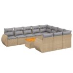 11-Piece Garden Sofa Set with Cushions Beige Poly Rattan Wicker Outdoor Patio Furniture