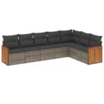 7-Piece Garden Sofa Set with Cushions Grey Poly Rattan Wicker Outdoor Patio Furniture