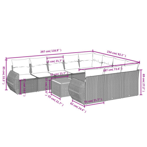 11-Piece Garden Sofa Set with Cushions Beige Poly Rattan Wicker Outdoor Patio Furniture - Image 3