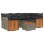 7-Piece Garden Sofa Set with Cushions Grey Poly Rattan Wicker Outdoor Patio Furniture