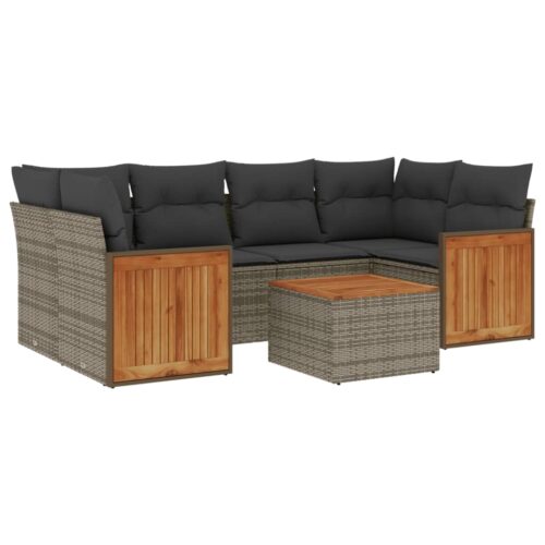 7-Piece Garden Sofa Set with Cushions Grey Poly Rattan Wicker Outdoor Patio Furniture