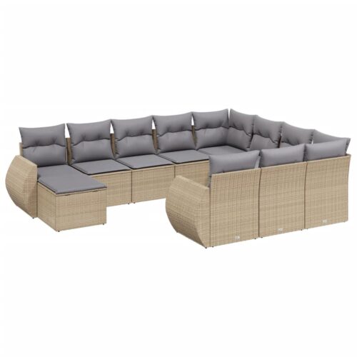 11-Piece Garden Sofa Set with Cushions Beige Poly Rattan Wicker Outdoor Patio Furniture