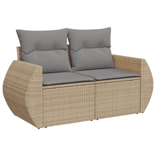 11-Piece Garden Sofa Set with Cushions Beige Poly Rattan Wicker Outdoor Patio Furniture - Image 3