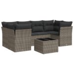 7-Piece Garden Sofa Set with Cushions Grey Poly Rattan Wicker Outdoor Patio Furniture