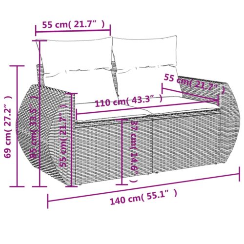 11-Piece Garden Sofa Set with Cushions Beige Poly Rattan Wicker Outdoor Patio Furniture - Image 9