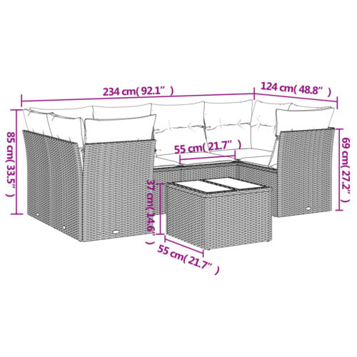 7-Piece Garden Sofa Set with Cushions Grey Poly Rattan Wicker Outdoor Patio Furniture - Image 3