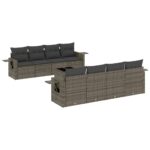 9-Piece Garden Sofa Set with Cushions Grey Poly Rattan Wicker Outdoor Patio Furniture