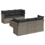 7-Piece Garden Sofa Set with Cushions Grey Poly Rattan Wicker Outdoor Patio Furniture