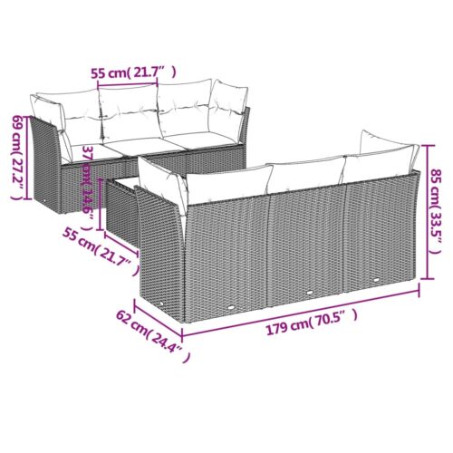7-Piece Garden Sofa Set with Cushions Grey Poly Rattan Wicker Outdoor Patio Furniture - Image 3