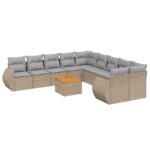 11-Piece Garden Sofa Set with Cushions Beige Poly Rattan Wicker Outdoor Patio Furniture