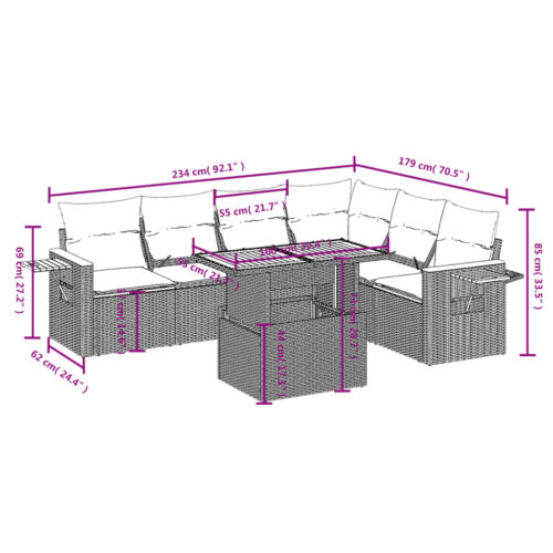7-Piece Garden Sofa Set with Cushions Grey Poly Rattan Wicker Outdoor Patio Furniture - Image 3