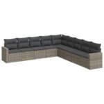 9-Piece Garden Sofa Set with Cushions Grey Poly Rattan Wicker Outdoor Patio Furniture