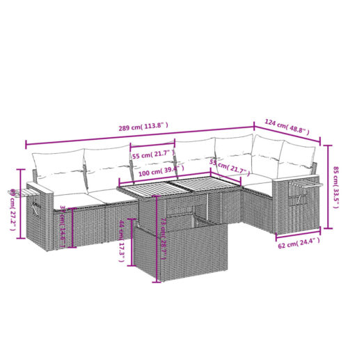 7-Piece Garden Sofa Set with Cushions Grey Poly Rattan Wicker Outdoor Patio Furniture - Image 3