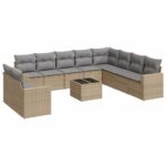 11-Piece Garden Sofa Set with Cushions Beige Poly Rattan Wicker Outdoor Patio Furniture