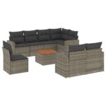 9-Piece Garden Sofa Set with Cushions Grey Poly Rattan Wicker Outdoor Patio Furniture