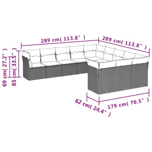 11-Piece Garden Sofa Set with Cushions Beige Poly Rattan Wicker Outdoor Patio Furniture - Image 3
