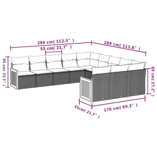 11-Piece Garden Sofa Set with Cushions Beige Poly Rattan Wicker Outdoor Patio Furniture - Image 7