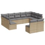 11-Piece Garden Sofa Set with Cushions Beige Poly Rattan Wicker Outdoor Patio Furniture