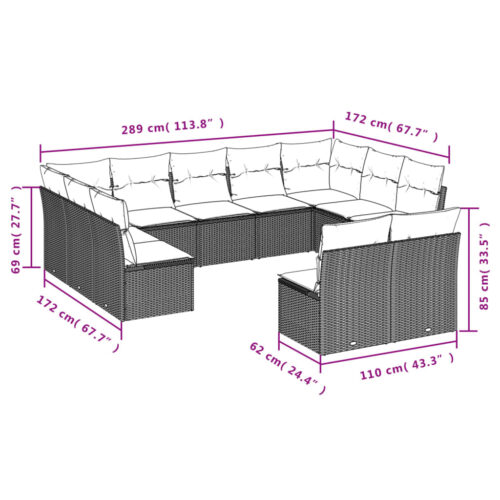 11-Piece Garden Sofa Set with Cushions Beige Poly Rattan Wicker Outdoor Patio Furniture - Image 3