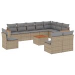 11-Piece Garden Sofa Set with Cushions Beige Poly Rattan Wicker Outdoor Patio Furniture