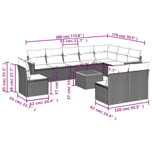 11-Piece Garden Sofa Set with Cushions Beige Poly Rattan Wicker Outdoor Patio Furniture - Image 3