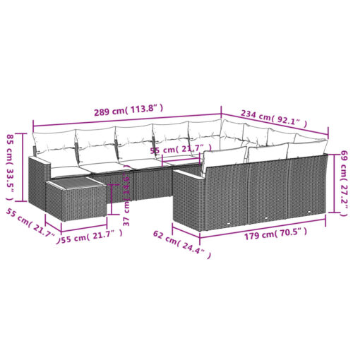 11-Piece Garden Sofa Set with Cushions Beige Poly Rattan Wicker Outdoor Patio Furniture - Image 3
