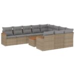 11-Piece Garden Sofa Set with Cushions Beige Poly Rattan Wicker Outdoor Patio Furniture