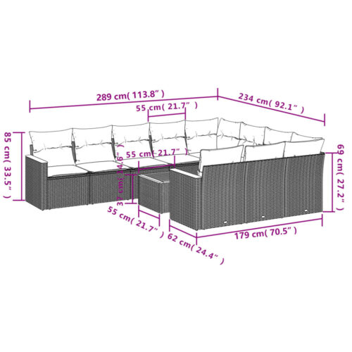 11-Piece Garden Sofa Set with Cushions Beige Poly Rattan Wicker Outdoor Patio Furniture - Image 3
