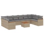 11-Piece Garden Sofa Set with Cushions Beige Poly Rattan Wicker Outdoor Patio Furniture