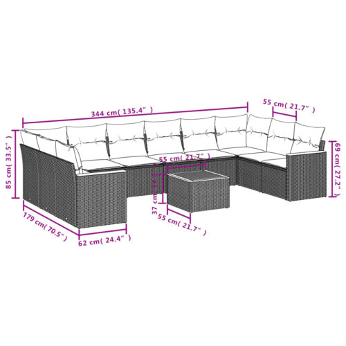 11-Piece Garden Sofa Set with Cushions Beige Poly Rattan Wicker Outdoor Patio Furniture - Image 3