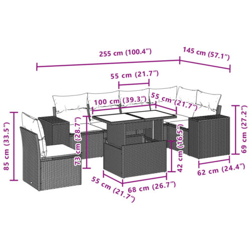 7-Piece Garden Sofa Set with Cushions Grey Poly Rattan Wicker Outdoor Patio Furniture - Image 9