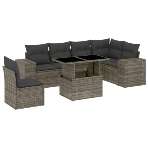 7-Piece Garden Sofa Set with Cushions Grey Poly Rattan Wicker Outdoor Patio Furniture - Image 13