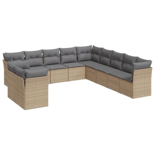 11-Piece Garden Sofa Set with Cushions Beige Poly Rattan Wicker Outdoor Patio Furniture