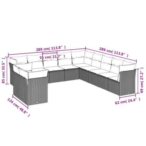 11-Piece Garden Sofa Set with Cushions Beige Poly Rattan Wicker Outdoor Patio Furniture - Image 3