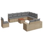 11-Piece Garden Sofa Set with Cushions Beige Poly Rattan Wicker Outdoor Patio Furniture