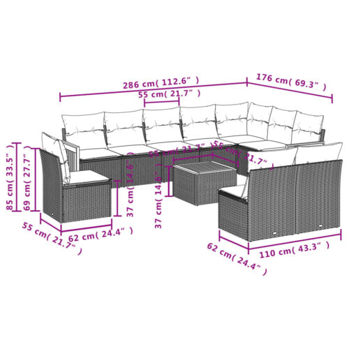 11-Piece Garden Sofa Set with Cushions Beige Poly Rattan Wicker Outdoor Patio Furniture - Image 3