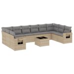 11-Piece Garden Sofa Set with Cushions Beige Poly Rattan Wicker Outdoor Patio Furniture
