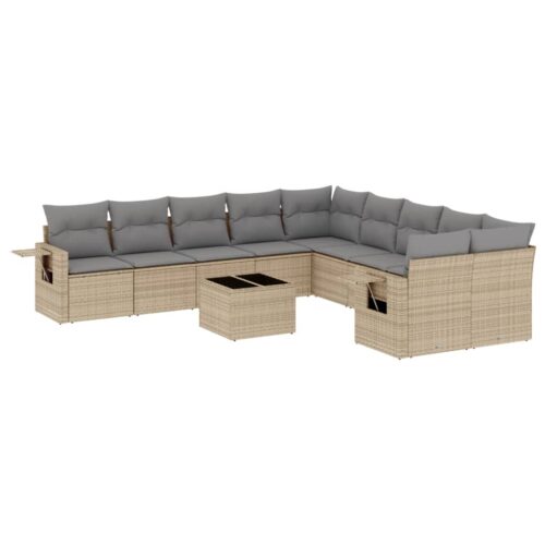 11-Piece Garden Sofa Set with Cushions Beige Poly Rattan Wicker Outdoor Patio Furniture - Image 5