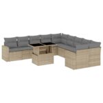 11-Piece Garden Sofa Set with Cushions Beige Poly Rattan Wicker Outdoor Patio Furniture