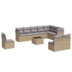 11-Piece Garden Sofa Set with Cushions Beige Poly Rattan Wicker Outdoor Patio Furniture