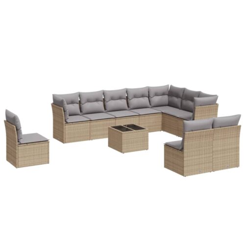 11-Piece Garden Sofa Set with Cushions Beige Poly Rattan Wicker Outdoor Patio Furniture