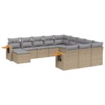 11-Piece Garden Sofa Set with Cushions Beige Poly Rattan Wicker Outdoor Patio Furniture