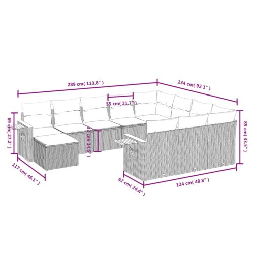 11-Piece Garden Sofa Set with Cushions Beige Poly Rattan Wicker Outdoor Patio Furniture - Image 3