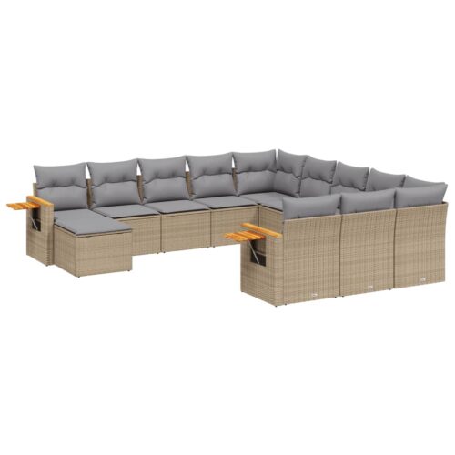 11-Piece Garden Sofa Set with Cushions Beige Poly Rattan Wicker Outdoor Patio Furniture - Image 5